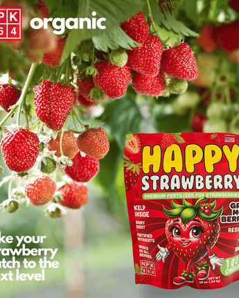 Happy Strawberry Fertilizer Organic Premium Fertilizer for Strawberries & All Berries – Nutrient-Rich, Kelp-Infused Plant Food for Juicier, Sweeter Fruit – 4-6-4 NPK 12 oz (0.34 kg)